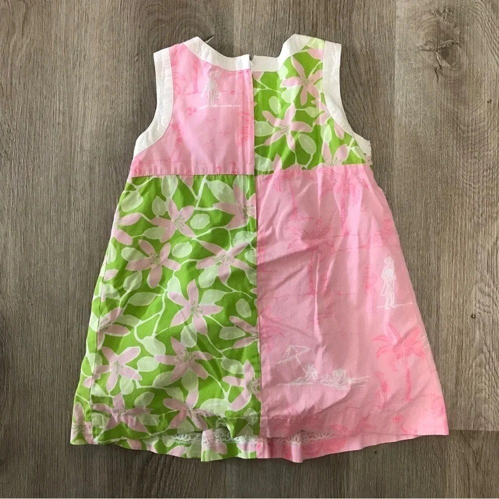 Lilly Pulitzer Vintage White Label Girls 3T Dress Pink Green Tropical Beach